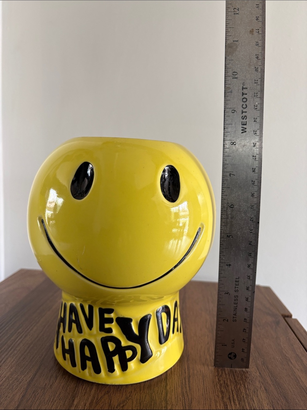 Vintage McCoy yellow Smiley Face Ceramic Jar “Have a Happy Day” - Picture 7 of 8